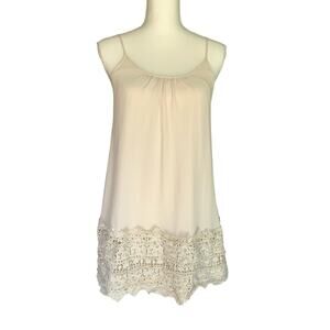 Flying Tomato’s Cream Beige Boho Summer Mini dress with Lace Trim Women's Small